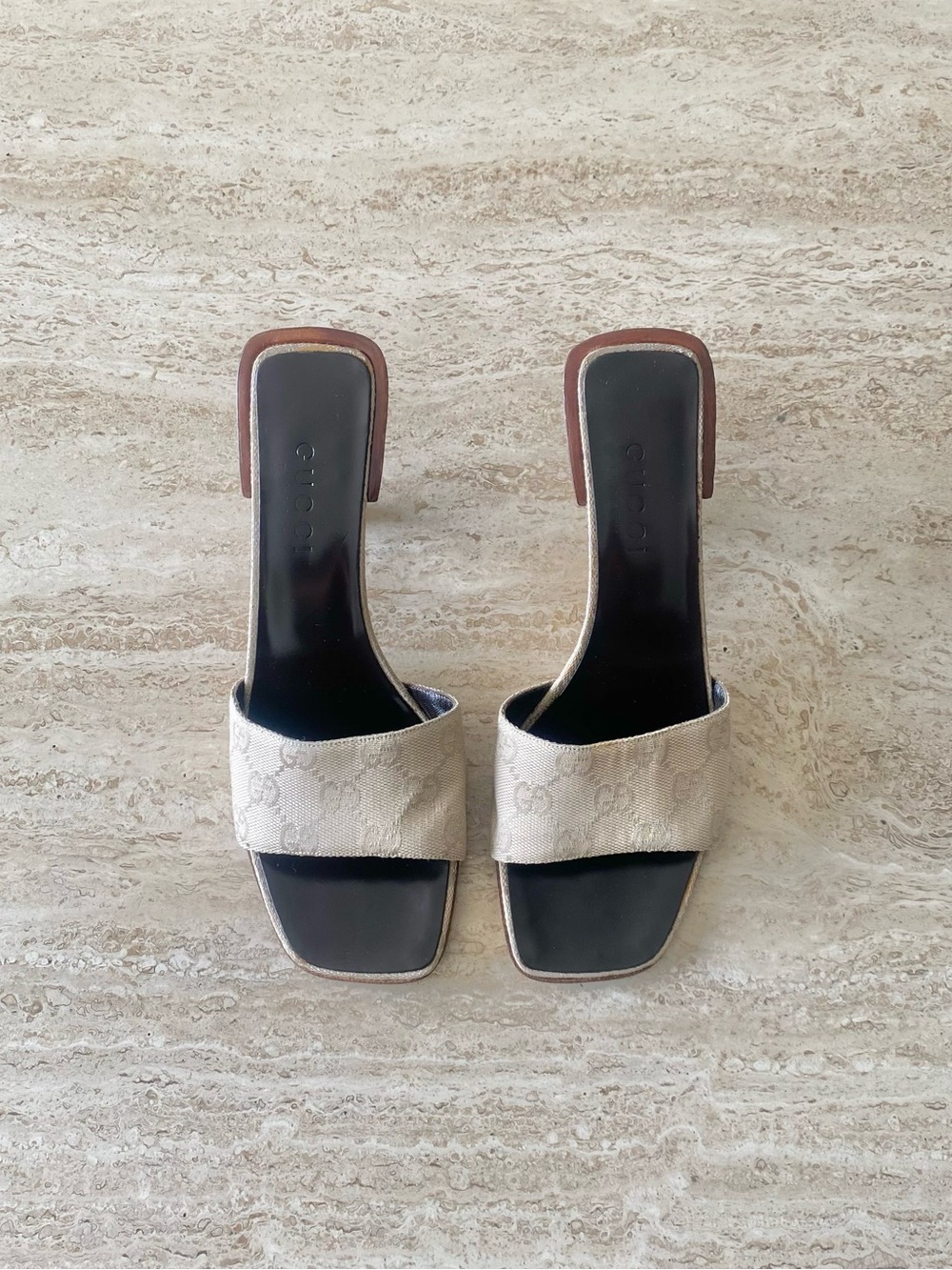 Vintage Gucci GG Canvas Mule Sandal Heels